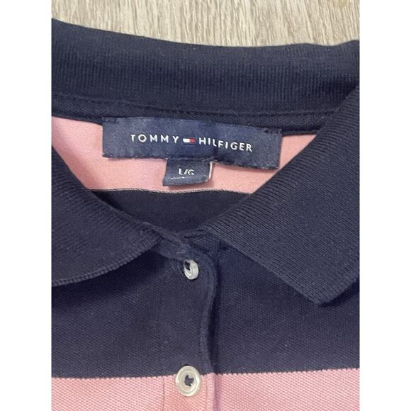 Tommy Hilfiger Y2K Polo Golf Shirt Large Navy Blue Pink Striped Heritage Preppy - Picture 5 of 9